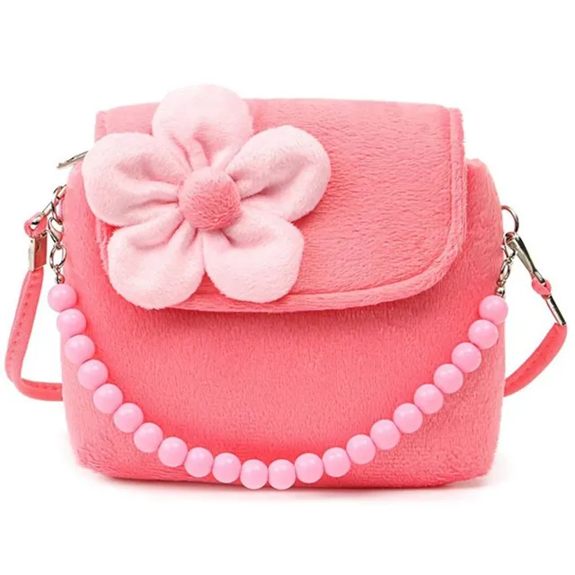 Girl's crossbody bag decorated with flower and beaded handle