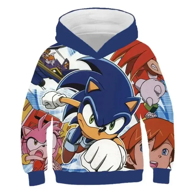 Hanorac unisex pentru copii cu glugă și imprimeu 3D cu Sonic