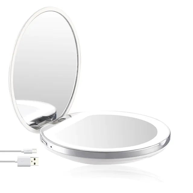 Cosmetic folding LED pocket mirror