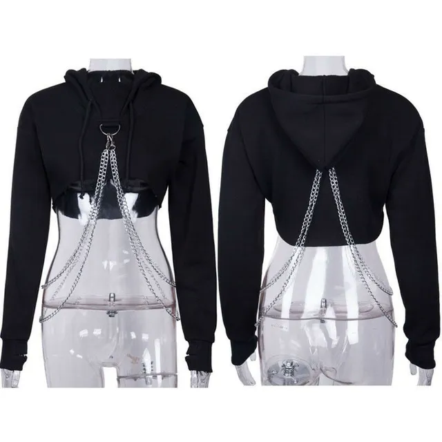 Women's black and white crop sweatshirt with chain