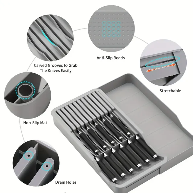 Expandable knife binder for drawer, kitchen knife organizer, for 11 knives