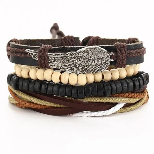 Men's leather bracelet set