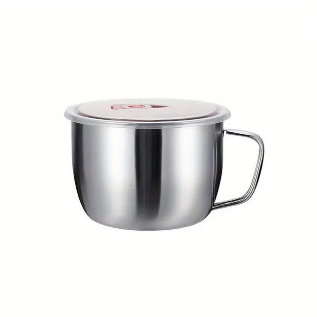 Stainless steel noodles bowl with handle and lid from PP material for snack to office