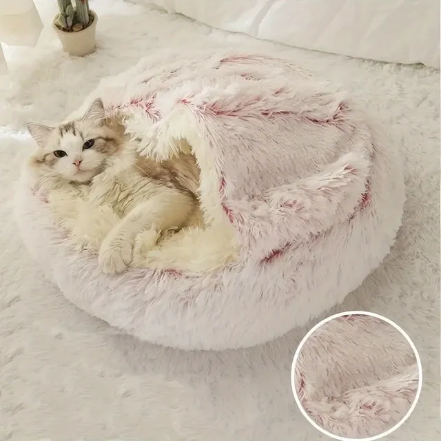 Iarna 2in1 Cat Bed / Cot rotund cald Pet Bed Casa lung Plush cald sac de dormit Couch pernă