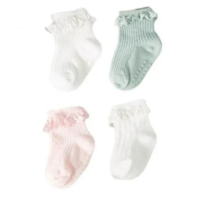 Baby cotton anti-slip socks in autumn and winter with baby and toddler ruffles, 4 pairs