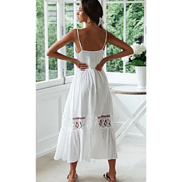 Robe longue boho blanche pour femme Luisa