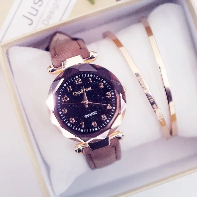 Ladies luxury watch with leather strap