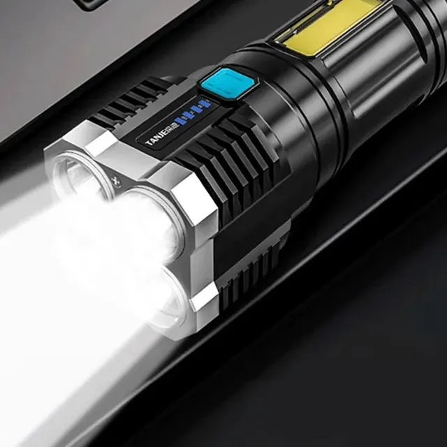 Vysoko výkonné LED baterky Kemping Torch so 4 LED a COB bočným svetlom, dobíjateľné, prenosné