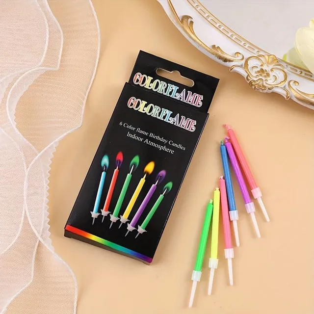 6 pcs birthday candles with colorful flame - decoration for cake and party