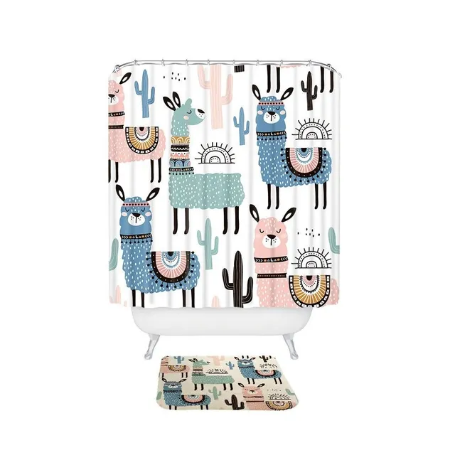 Shower curtain and preposition with llama 2 pcs