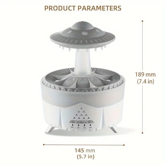 Air humidifier with rain cloud and drops, diffuser, aroma lamp