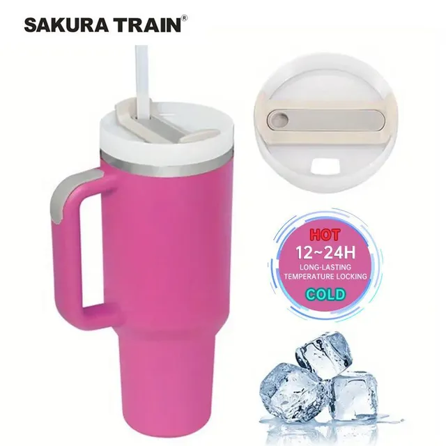 Stainless steel portable thermo mug with straw in different colours