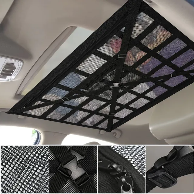 Plasă de plafon pentru marfă cu dublă stratificare și fermoar, curele reglabile pentru fixarea sigură a încărcăturii în mașină