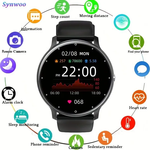 Smart watch 1.39", fully touch screen, sports fitness functions, waterproof IP67, music control, remote camera control, wireless calls - Unisex