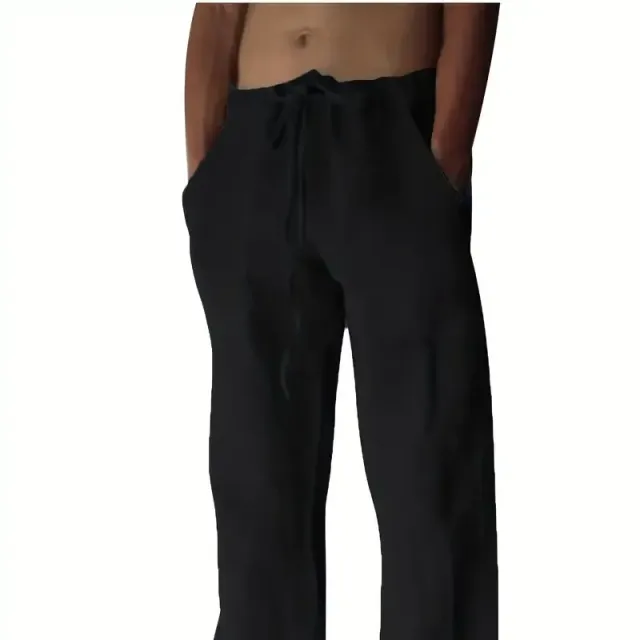 Men's cotton trousers with loose fit, solid colour, wide leg, lightweight, for spring, summer, fitness and yoga
