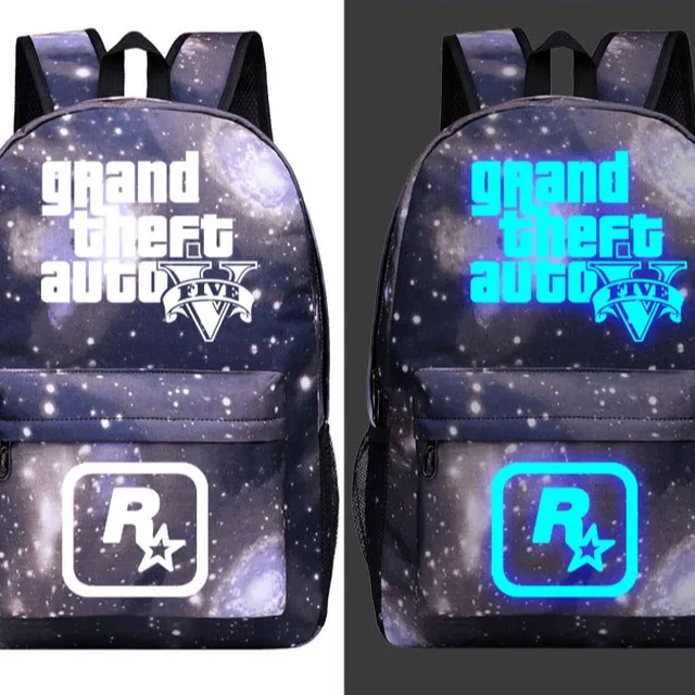 Grand Theft Auto 5 canvas backpack for teenagers Gray Luminous