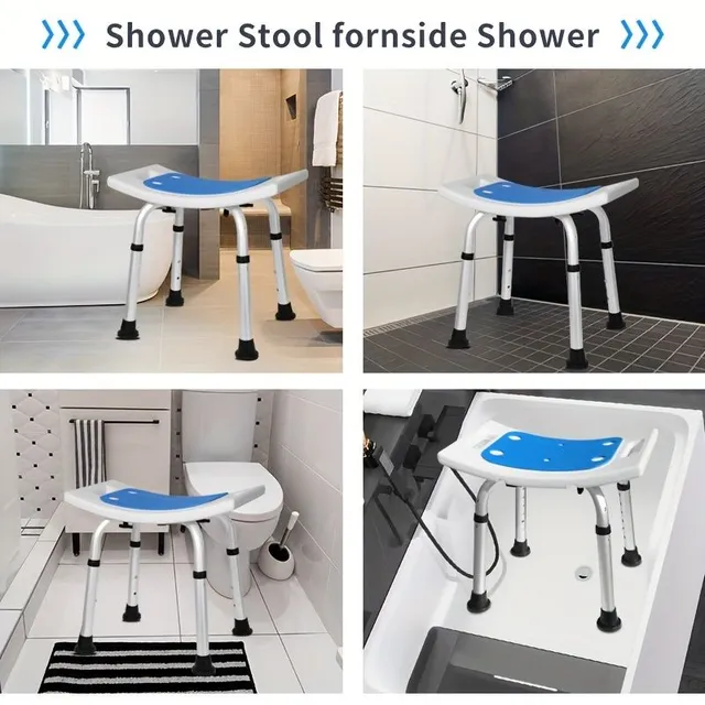 1ks Sprchová židle pro seniory/zdravotně postižené - Nastavitelná výška sedátka do sprchy a vany
