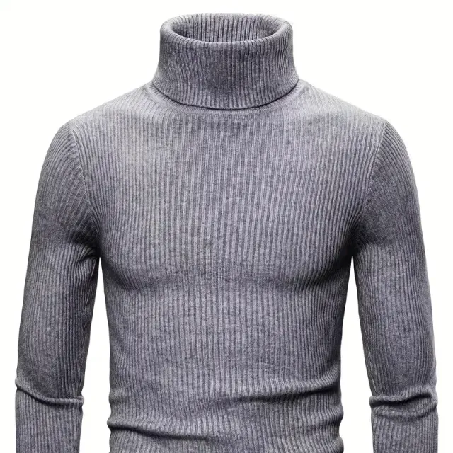 Male turtleneck, knitted, slim-fit, for leisure, warm monochrome, high elastic sweater in autumn and winter.