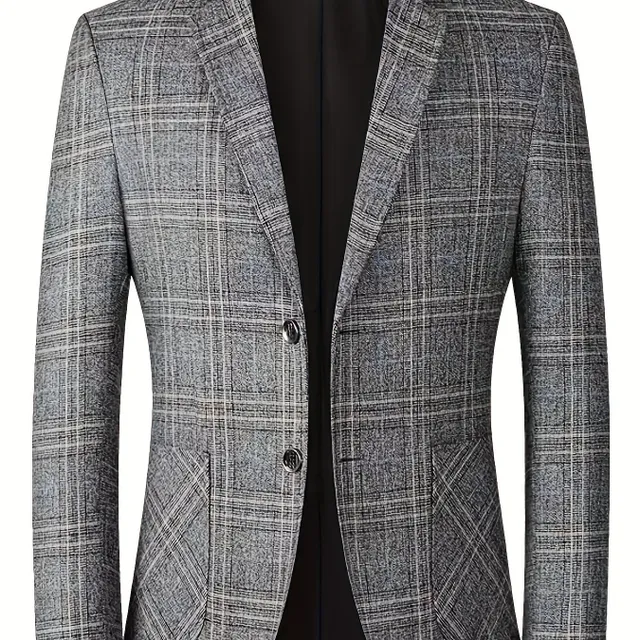 Blazer bărbătesc elegant din tweed cu carouri, cu două rânduri: stilat și atemporal pentru ocazii formale și casuale