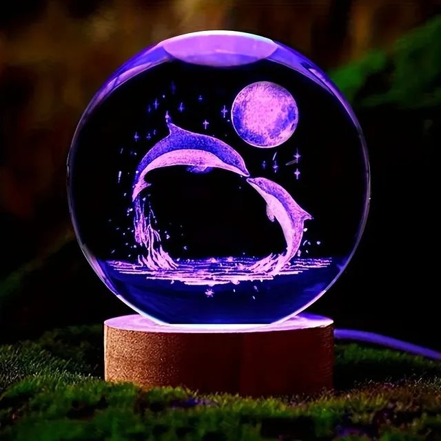 Crystal ball with 3D dolphin and moon - night light for birthday presents, wedding or Eid al-Adha