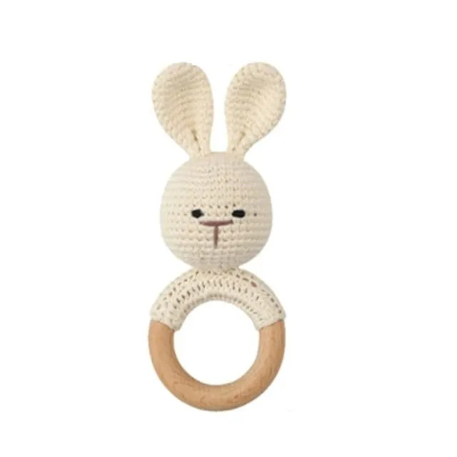 Cute crochet rattle with wooden holder
