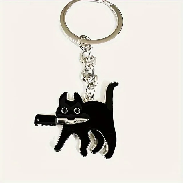 Clesă Black Cat cu cuțit - Pendent vintage din oțel inoxidabil