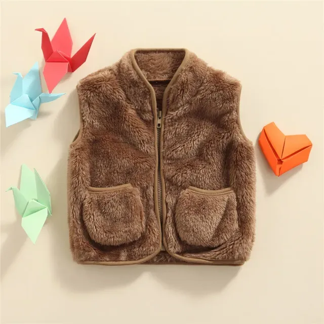 Children's warm unisex vest in autumn and winter with fur pockets for boys and girls