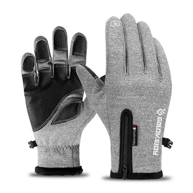 Velvet gloves for winter with zipper, waterproof, windproof, touch screen for outdoor cycling and skiing