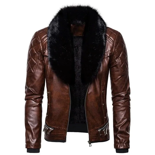 Men's leather jacket artificial fur red Riley