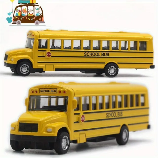 Metal model of school bus 14 cm - big toy in autumn and Christmas