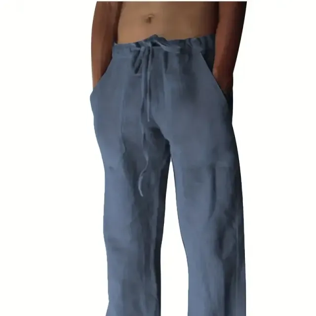 Pánské bavlněné kalhoty s volným střihem, jednobarevné, široké nohavice, lehké, na jaro, léto, fitness a jógu