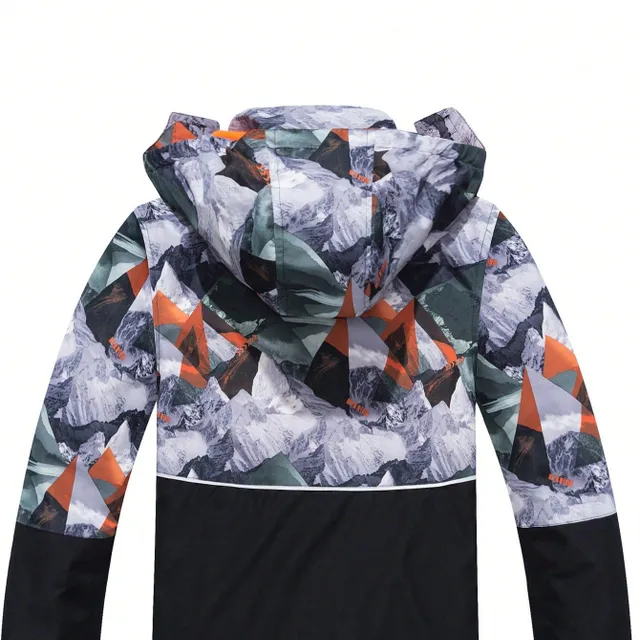 Children's autumn and spring jacket with hood with patchwork printing