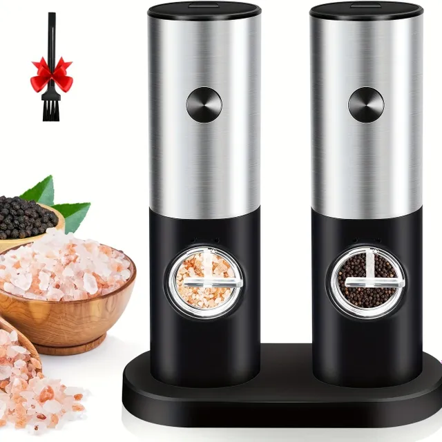 Set of electric salt and pepper grinders - Elegant stainless steel design, automatic grinding, easy to control, ideal for kitchen