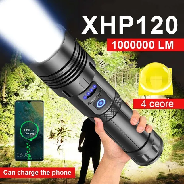 Super XHP120 Erős LED-es flashlight XHP90 nagy teljesítményű fáklyás fény