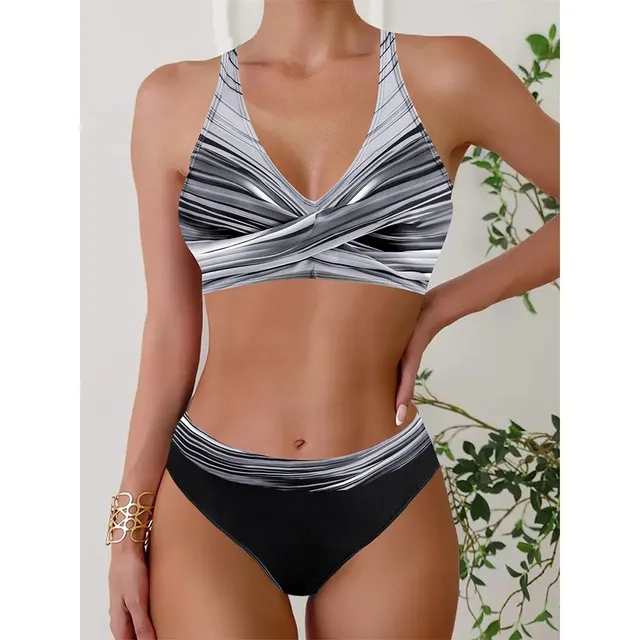 Two-piece sports swimsuit with pattern Black 5xl