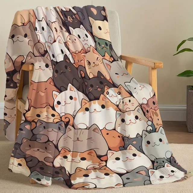 Stuffed flannel cat print throws, soft blankets for sofa, couch, office, bed, camping and travel.