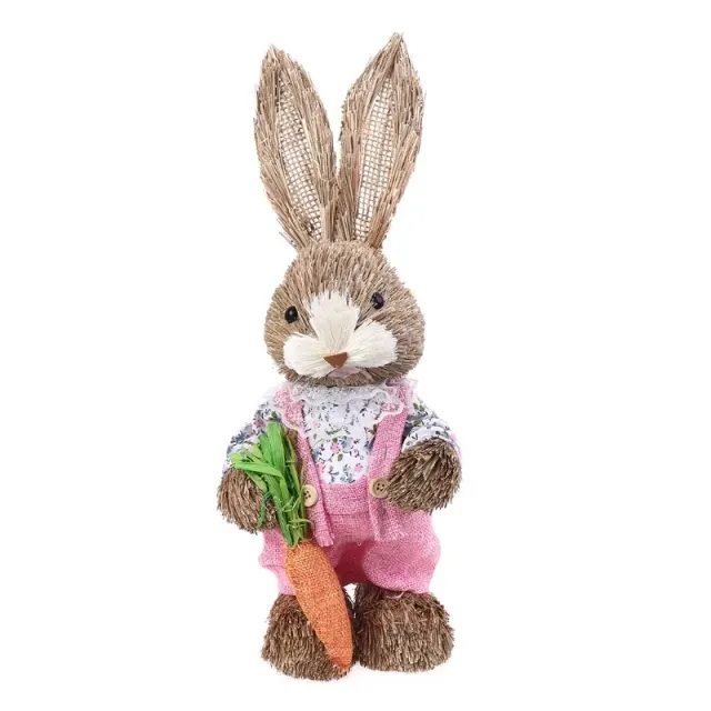 Umelý slama králik s mrkvou - domáce a záhradné dekorácie na Veľkú noc