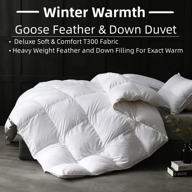 Luxurious goose feathers and dusty feathers blanket, 300 extremely soft fabric with fluffy goose sheets and dust filling