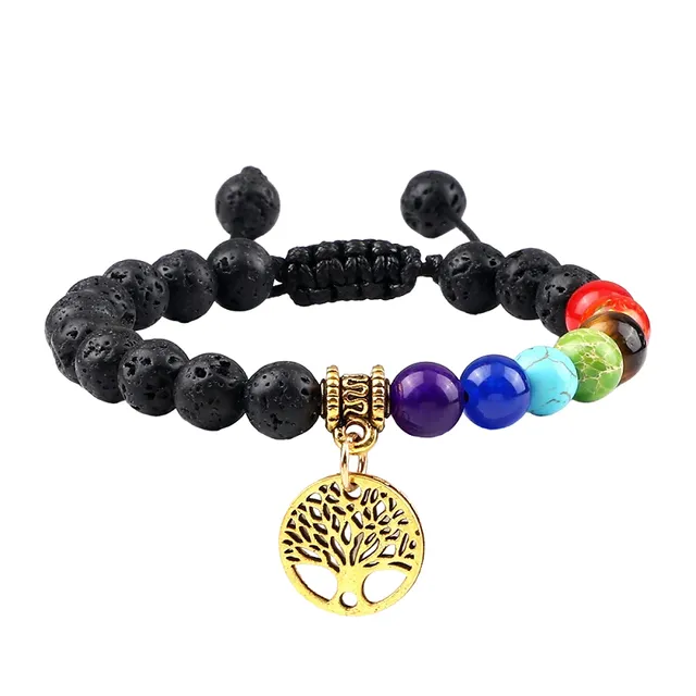 Bracciale regolabile dei sette chakra con pietra lavica