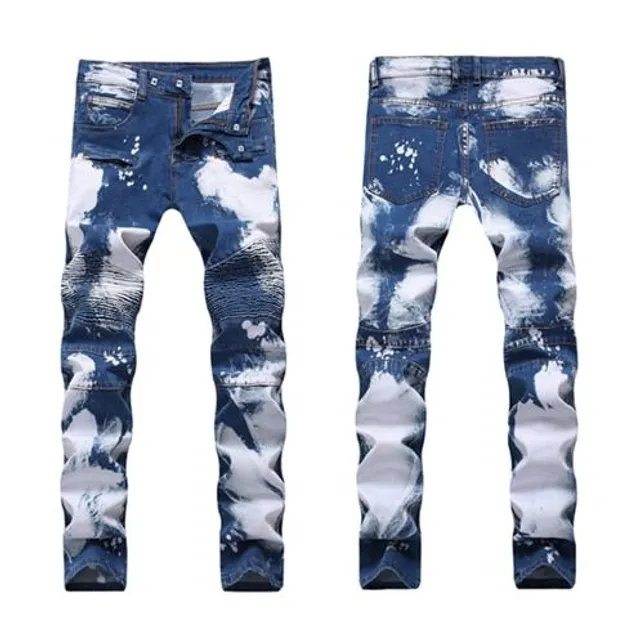 Pánské módní džíny Slim Fit Elastic Ripped Jeans Blue 1021 30