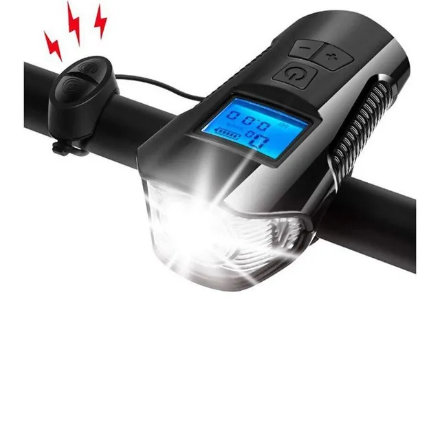 Waterproof LED bike light with USB, speedometer and electric bell