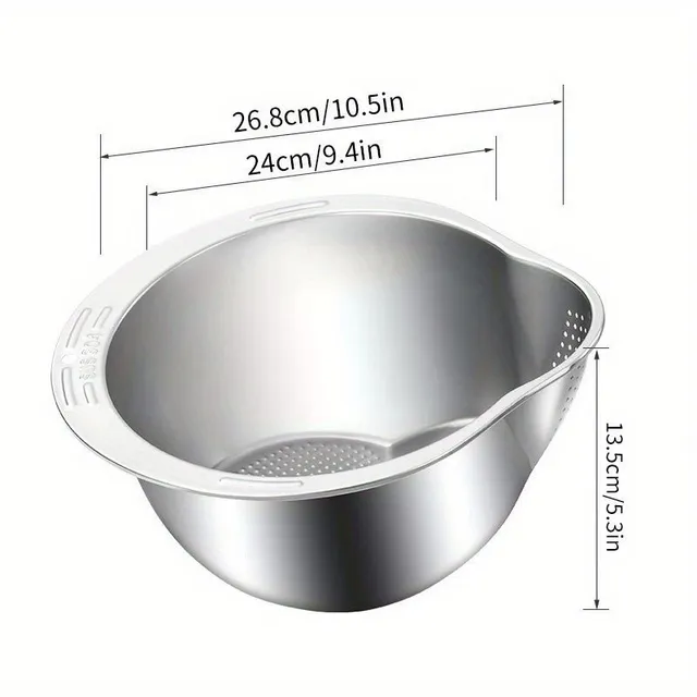 Stainless steel rice rinsing bowl - universal fruit, vegetables and cereals