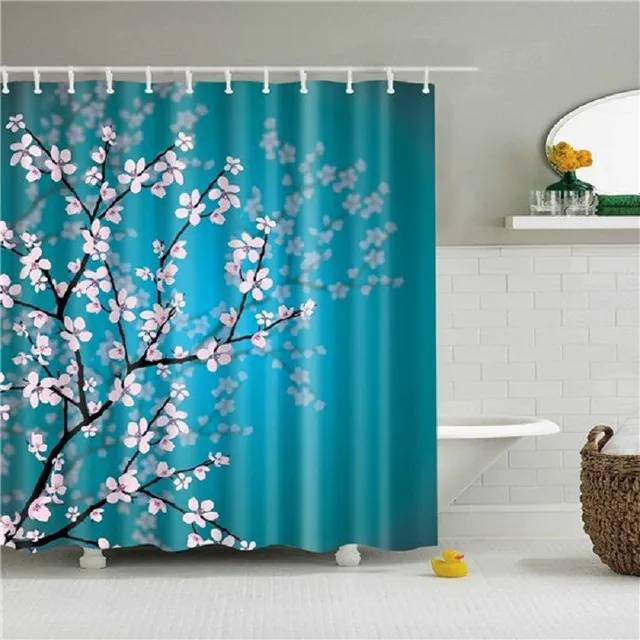 Shower curtain with plant motif