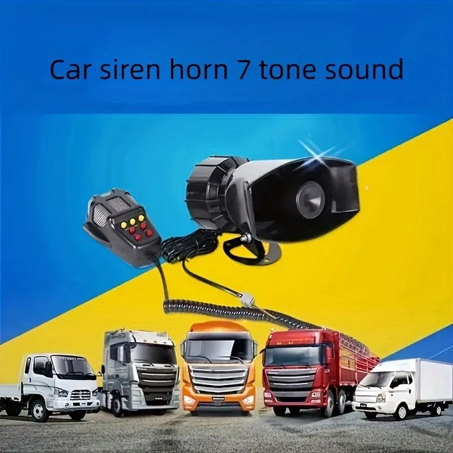 Alarmă auto cu 7 tonuri de sirene, difuzor și microfon - 12V, 120 dB