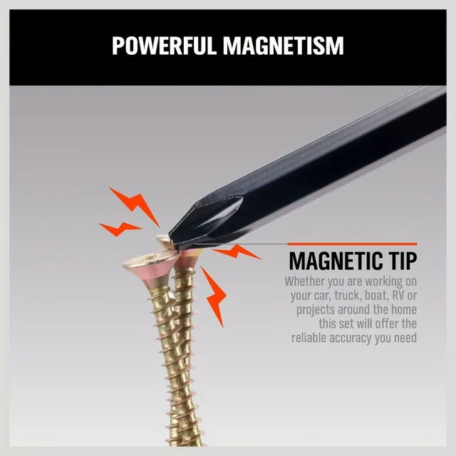 Sada 6 ks CRV Heavy Duty Magnetický skrutkovač, 3 cross a 3 plochý skrutkovač Na upevnenie, kosenie a povoľovanie hákové skrutky s drážkou, 5.5, 6.5, 8 A 3 cross, Ph1, PH2. PH3