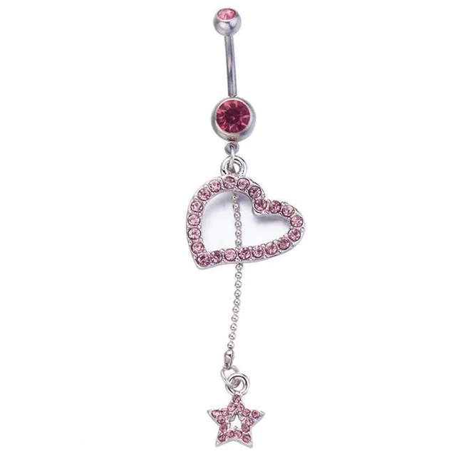 Designer belly button piercing in pink and hanging ornament