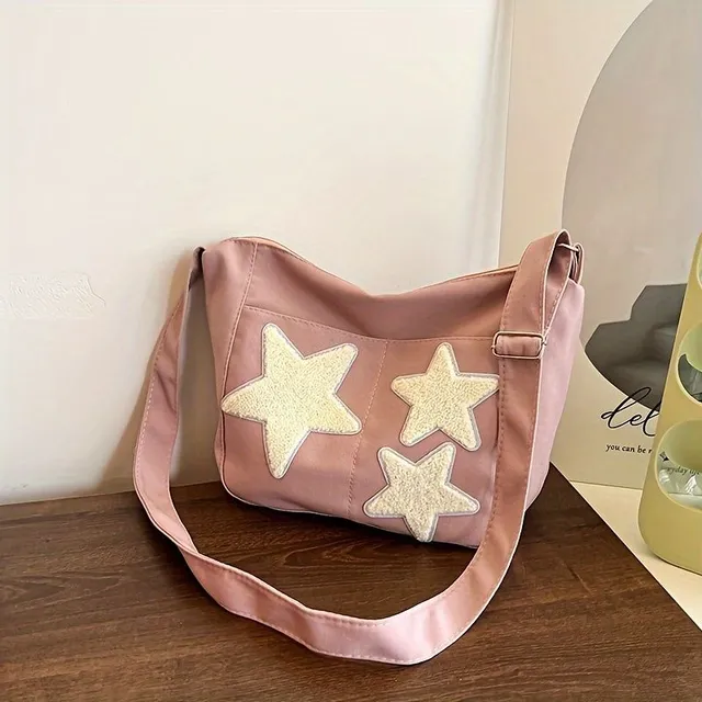 Trendy crossbody kabelka z plátna s hviezdou pentagram pre dievčatá - veľká kapacita