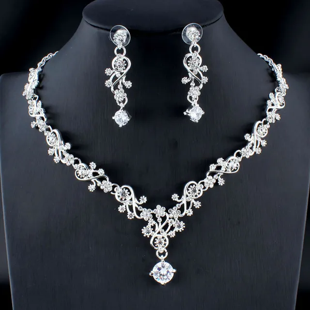 Set dámskych svadobných šperkov - náhrdelník + náušnice