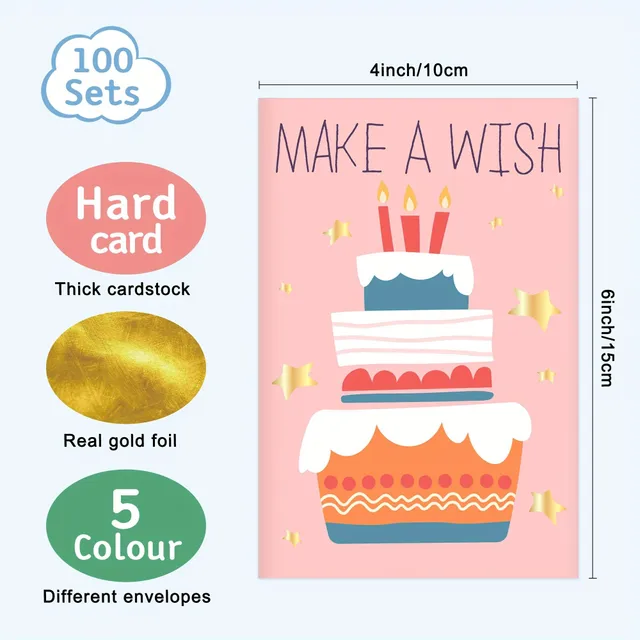 100pcs, Wishes, Envelopes, Self-adhesive Stickers, Unique Goldsmiths Birthday Wishes With Envelopes and Stickers, Creative Small Gift Festive Supplements, Wishing Birthday Needs for Celebrations Birthday, Needs for Decorating Parties and Celebrations to t