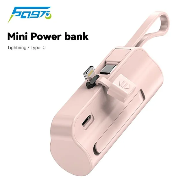 Mini Power Bank 5000mAh Vestavěný kabel PowerBank Externí baterie Přenosná nabíječka pro iPhone Samsung Xiaomi Huawei Power Banky